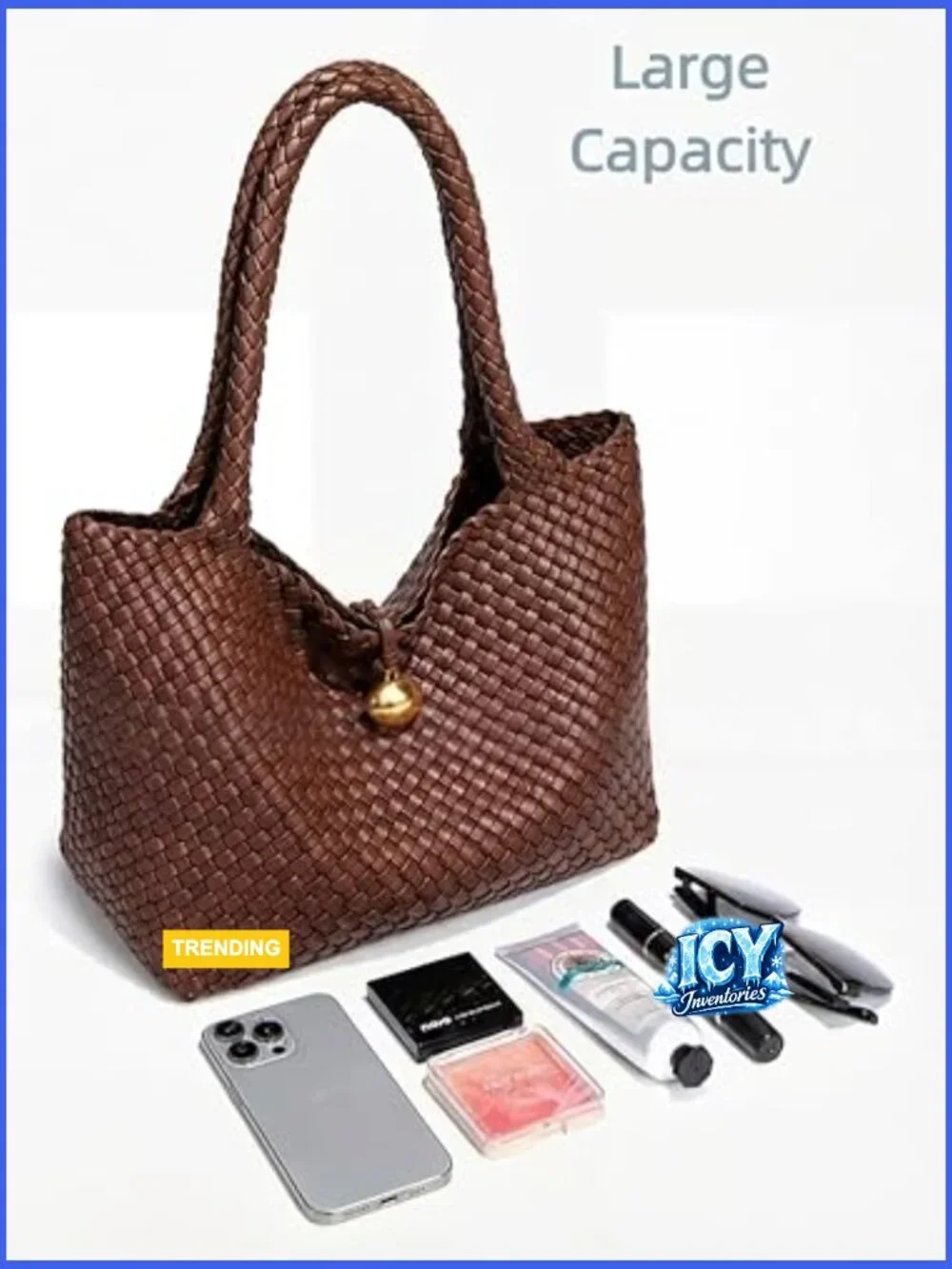 Large Woven Leather Hobo Handbag with Matching Pouch, Braided Tote Shoulder Bag